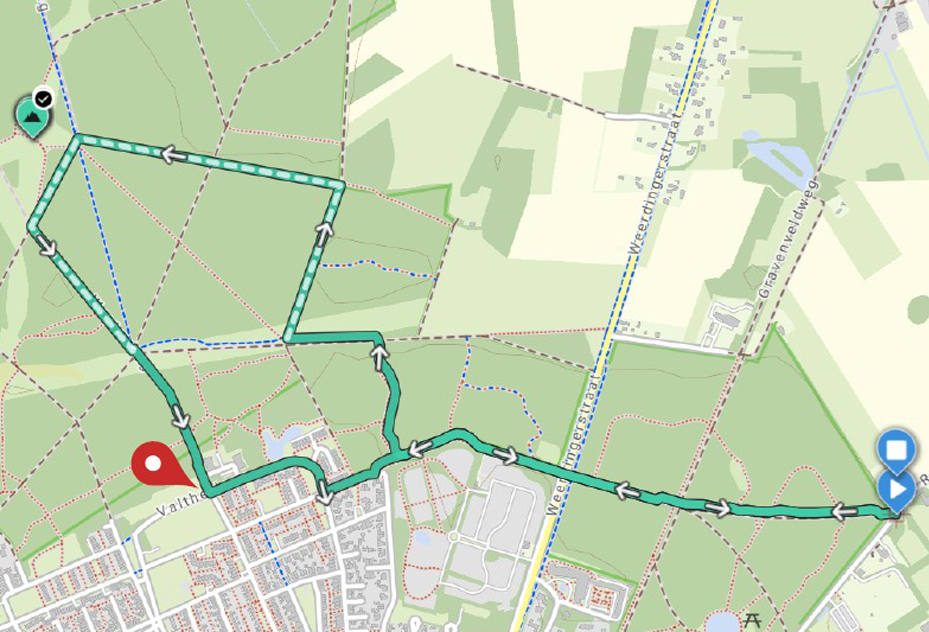 Plattegrond van de route op dinsdag