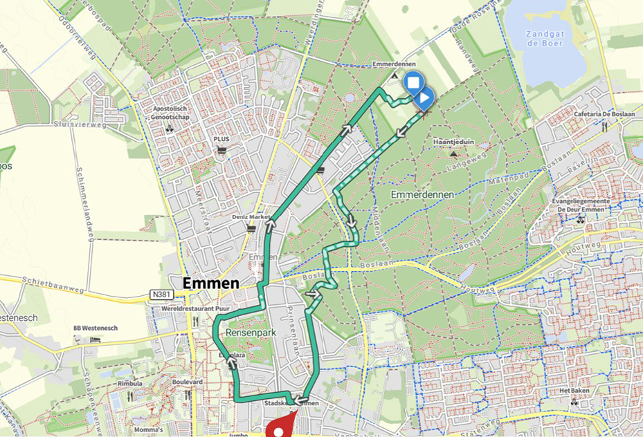 Plattegrond van de route op donderdag
