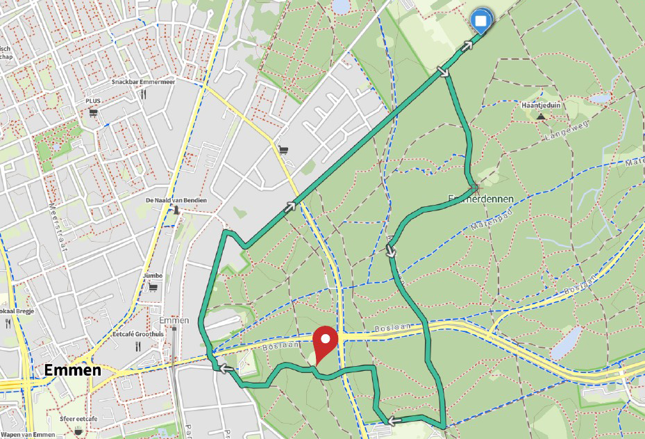 Plattegrond van de route op maandag