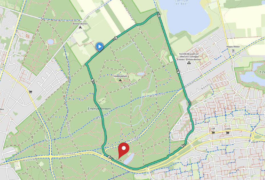 Plattegrond van de route op woensdag